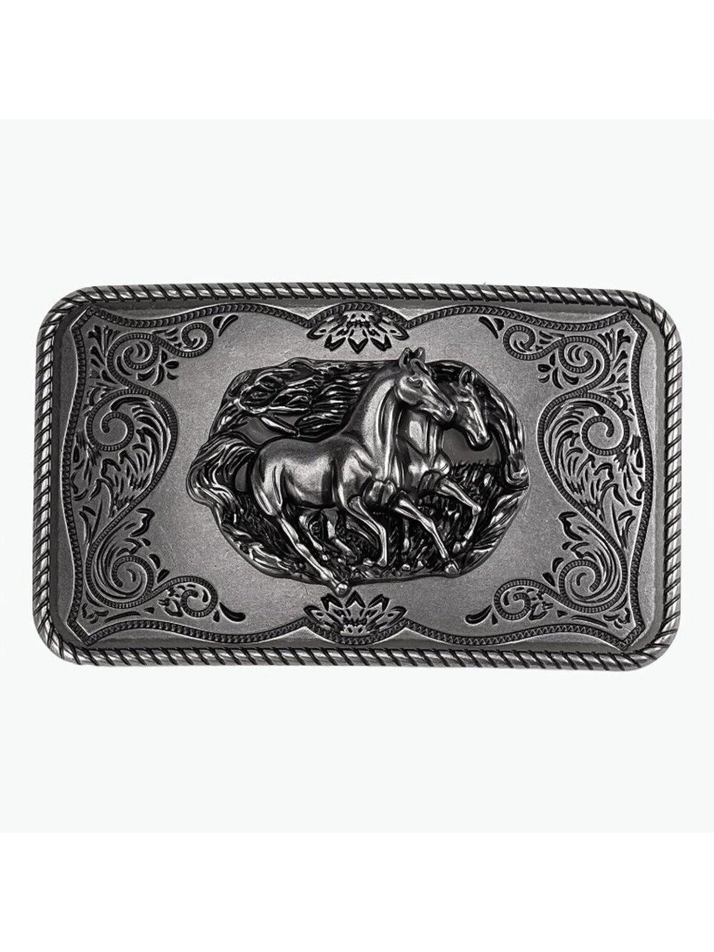 Men Silver Two Horses Western Accessory Belt Buckle 1.5 Inch Heavy Duty Style